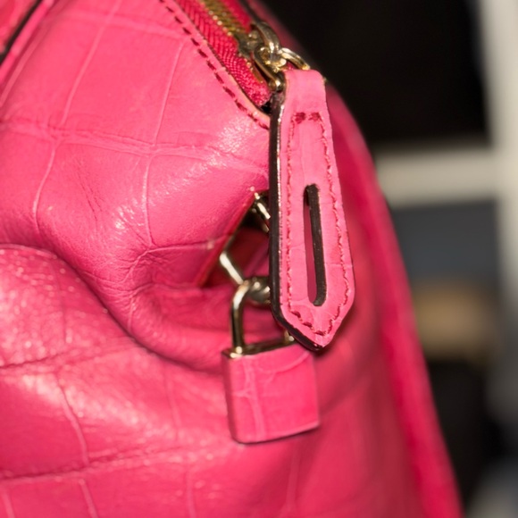 MCM Pink Crocodile Embossed Women's Satchel - Picture 3 of 9